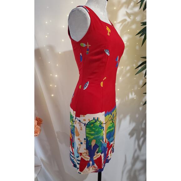 CDC Petites Vtg 90s Salsa Dancing Scene Square Neck Sheath Dress Size 4 Music - Picture 4 of 10
